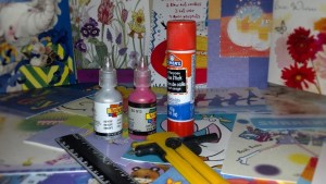Get your glue, puffy paint, scissors, ribbon and cards