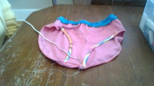 I sewed casings for the legs, and captured the lining in with these seams