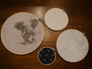 Lay out your finished hoops on a flat surface to figure out how you want them displayed.